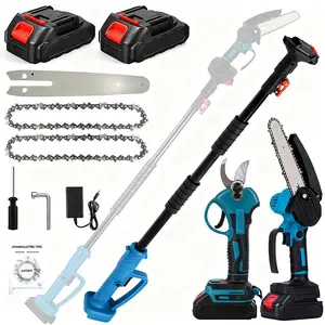 3 in 1 Cordless Pole Saw & Mini Chainsaw  Garden Scissors with 2 Batteries, Power Electric Polesaw for Tree Trimming, Chain Saw with Extension Pole, Limb Branch Cutter Pruner Outdoorfun