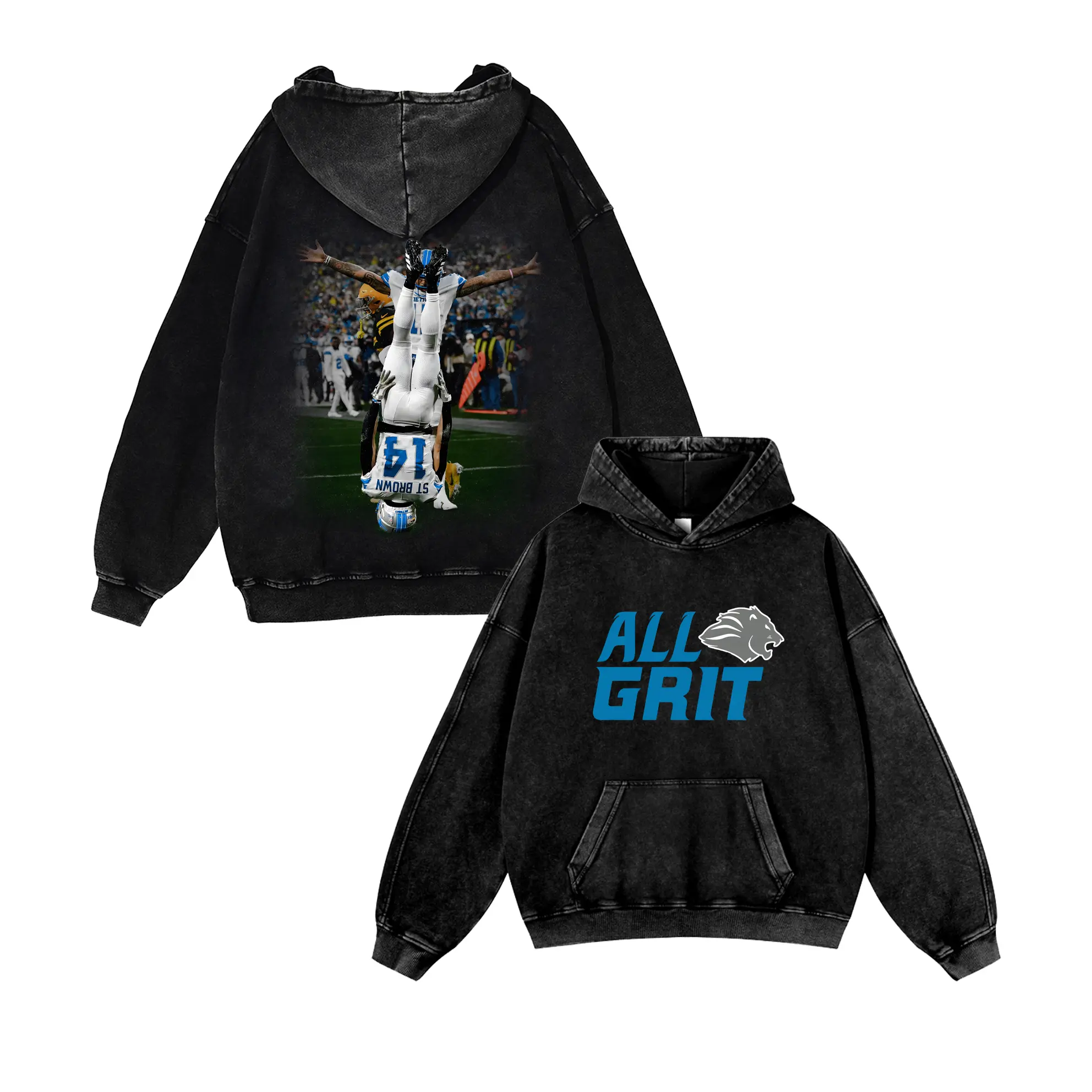 Amon-Ra St. Brown #14 Lions Casual Washed Hoodie | Sun God WR Gear, Detroit Grit Identity, Retro Washed Clutch Catch Essential
