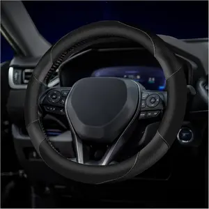 Soft Leather Steering Wheel Cover with Breathable Design and Anti-Slip Grip, Fully Compatible with Tesla, Toyota, Honda, Nissan 14.5-15.2 inch Round Steering Wheel（Sedans and SUVs）