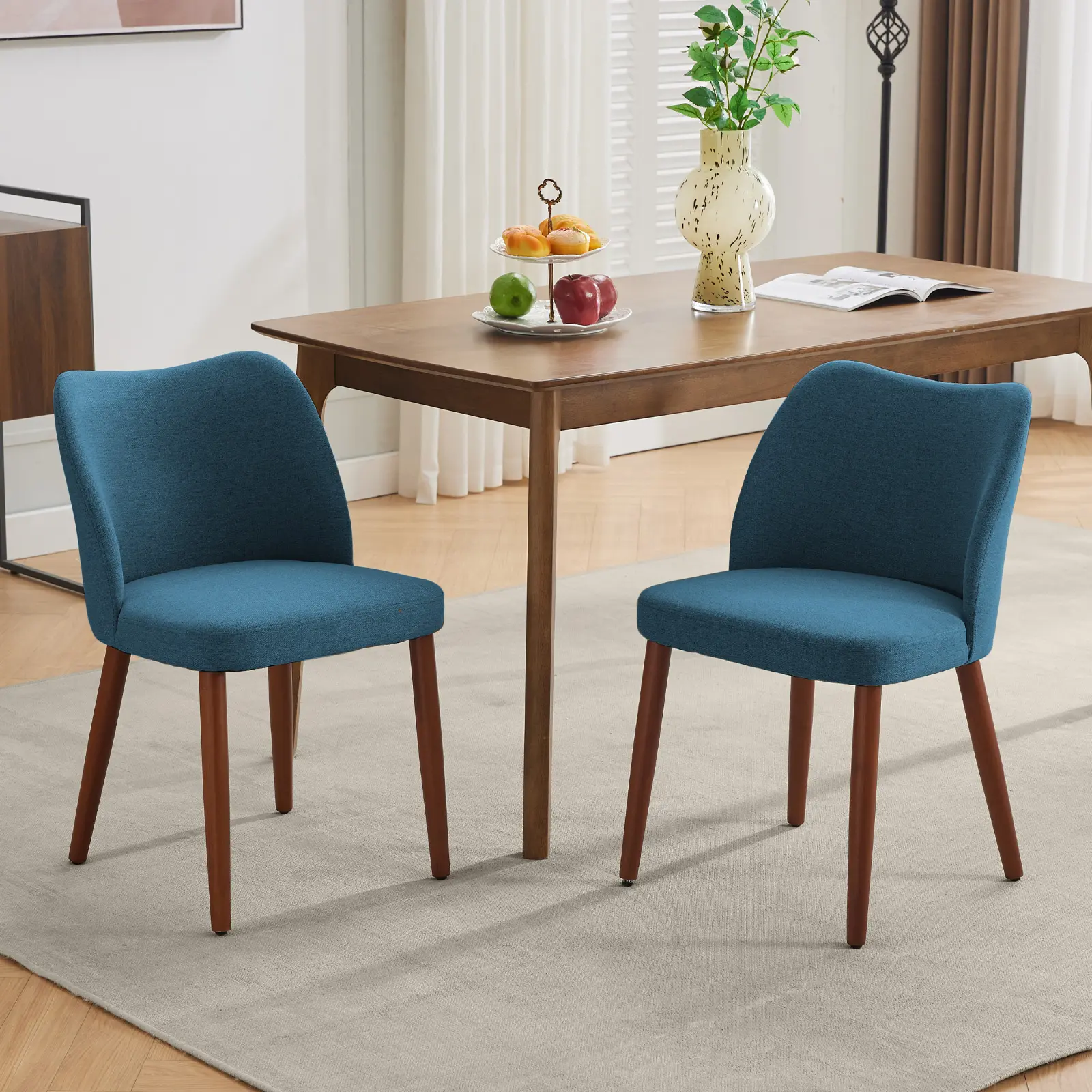 Fabric Dining Chairs Set of 2, Modern Accent Wingback Upholstered Linen Kitchen Chairs with Thick Cushions, Ergonomic High Back, Rubberwood Legs for Comfortable Dining Room Seating, Fabric Dining Chair, Modern Accent Chair