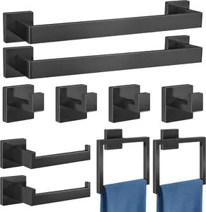 10 Pieces Bathroom Hardware Accessories Set Matte Black Towel Bar Set Towel Holder Racks Set for Bathroom,SUS304 Stainless Steel,Wall Mounted 15.7-Inch
