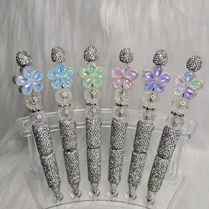 Flower Pen with Sparkling Beads and Colorful Flower Topper for Stylish Writing-sold individually