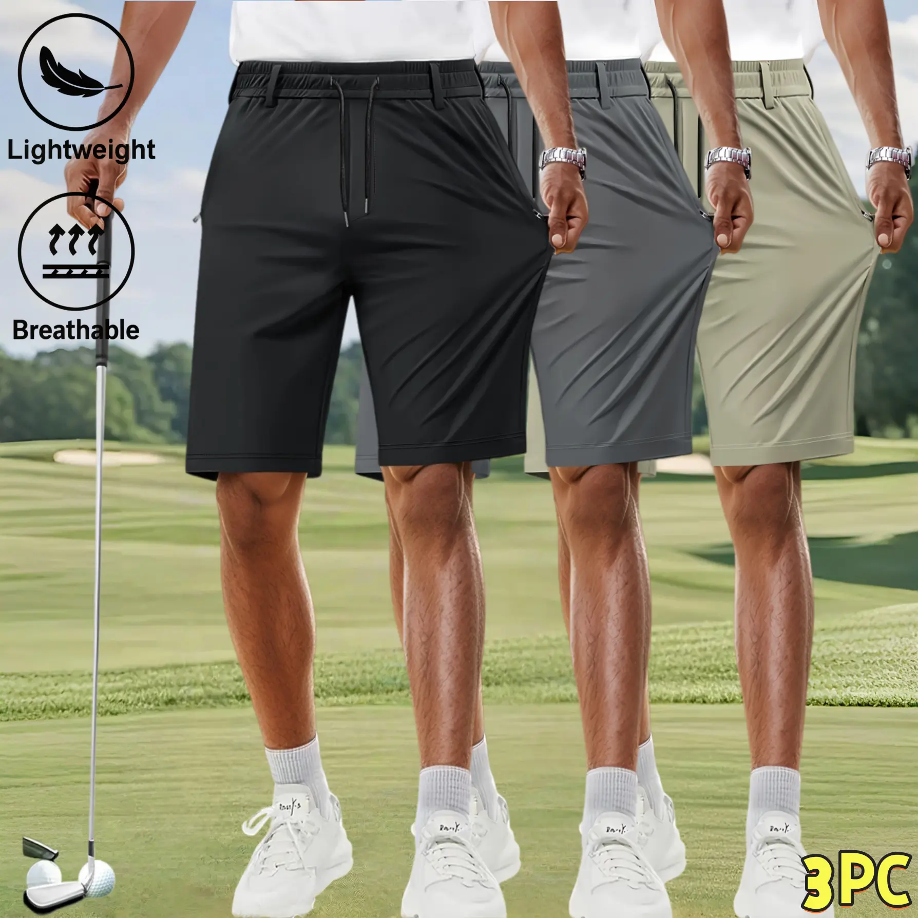 Men's High-Stretch Golf Shorts - Breathable Lightweight, Elastic Drawstring Waist & Zippered Pockets for Daily/Leisure/Sports,father'sdaygifts
