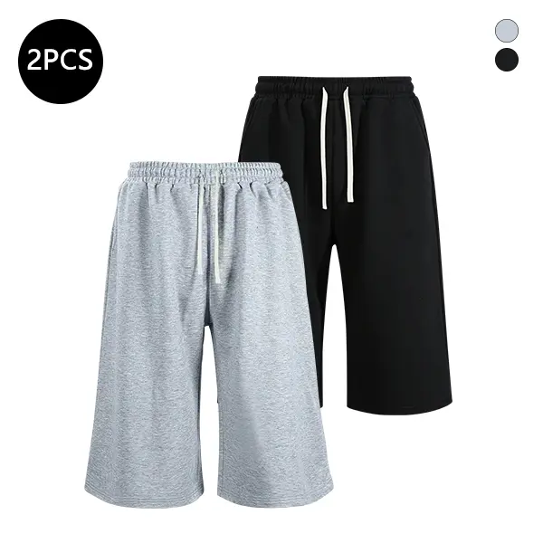 2-Pack Men’s Summer capri pants Athletic Shorts — Trendy High-Street Style, Versatile Casual Loose Fit, Minimalist Solid Color; Suitable for Sports, Fitness, Outdoor Walks, Running, Fishing