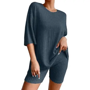 Women's Short Pajama 2-piece Sofa Set Loose Knitted Matching Set T-shirt Shorts Pajama Sports Set Summer Women's Wear