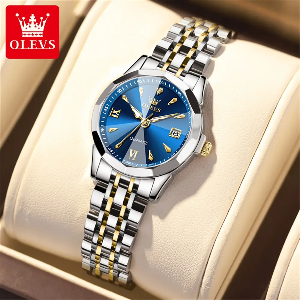 OLEVS 9998 Women's Luxury Silver Stainless Steel Quartz Analog Watch - Jeweled Detailing, Luminous Hands, Water Resistant, Date Display, Metal Band & Body, Jeweled Detailing Quartz Watches, Water Resistant Quartz Watches