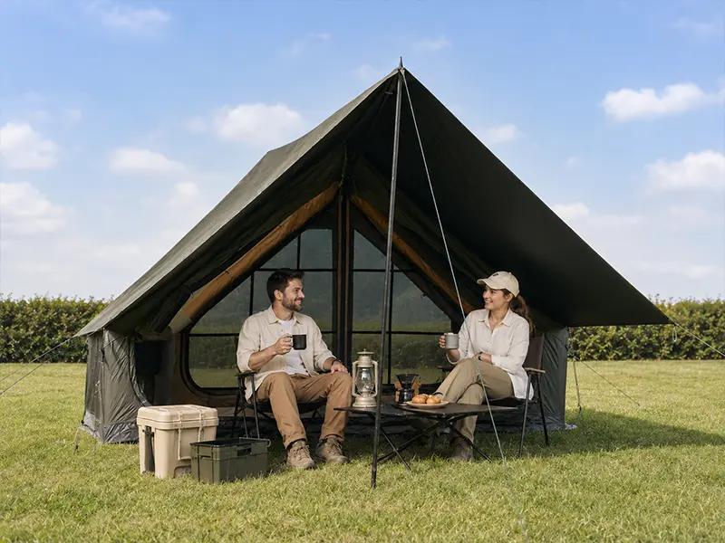 SENLEETO 1-3 Person Luxury Large Space Inflatable Glamping Tent - Warm Oxford Fabric, Stove Jack, AC Port, Awning, Rainfly, 5-Min Easy Setup, Waterproof Cabin Tent for Family Camping,  Inflatable Tent
