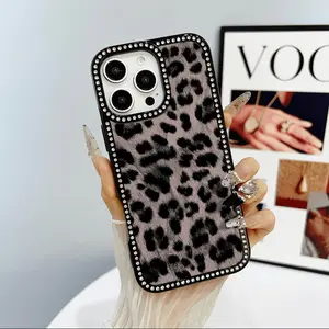 Phone Case: Black-brown leopard print double-sided diamond-encrusted three-in-one protective case, suitable for iPhone 17 Pro/iPhone 17 Air/iPhone 17/iPhone 17 Pro Max, 16promax, 16, 15pro, 14, 14 Plus/14 Pro Max, 13, 13 Pro, 12Pro, 11pro Promax s