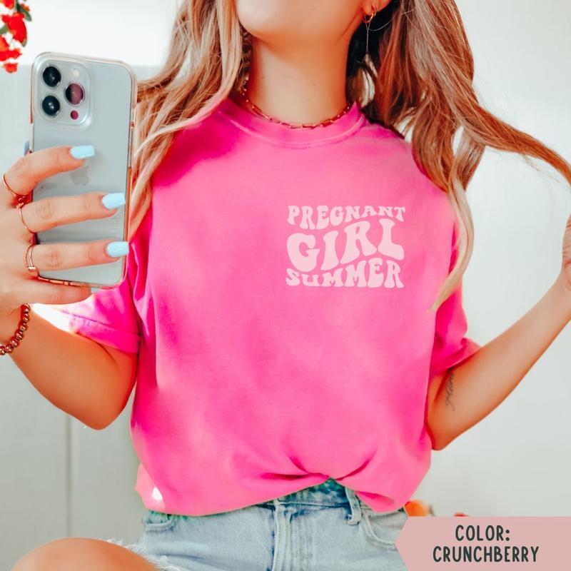 Pregnancy Shirt, Pregnant Girl Summer TShirt, Retro Pregnant Comfort Colors Shirt, Short Sleeve Pregnancy Announcement Reveal T-Shirt, Expecting Mom G Sweatshirt, Hoodie, Comfort Colors