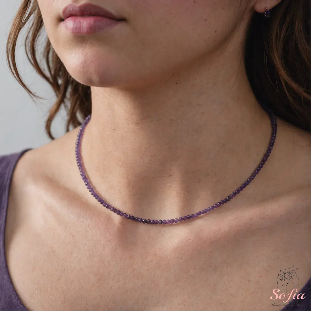Women's Dainty Natural Crystal Beaded Choker - Tiny Faceted Purple Amethyst, Waterproof, Handmade Adjustable, Daily Wear, Minimalist Natural Crystal Necklaces & Pendants, Gift for Her, Daily Wear Necklace, Dainty Natural Crystal Necklaces & Pendants