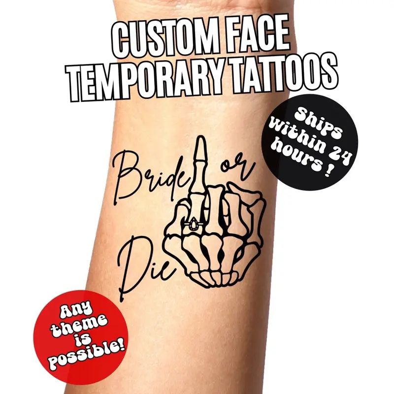 Bachelorette Custom Face Temporary Tattoos Bridal Shower Favors Bride or Die Personalized Fake Tattoos Gifts for Parties