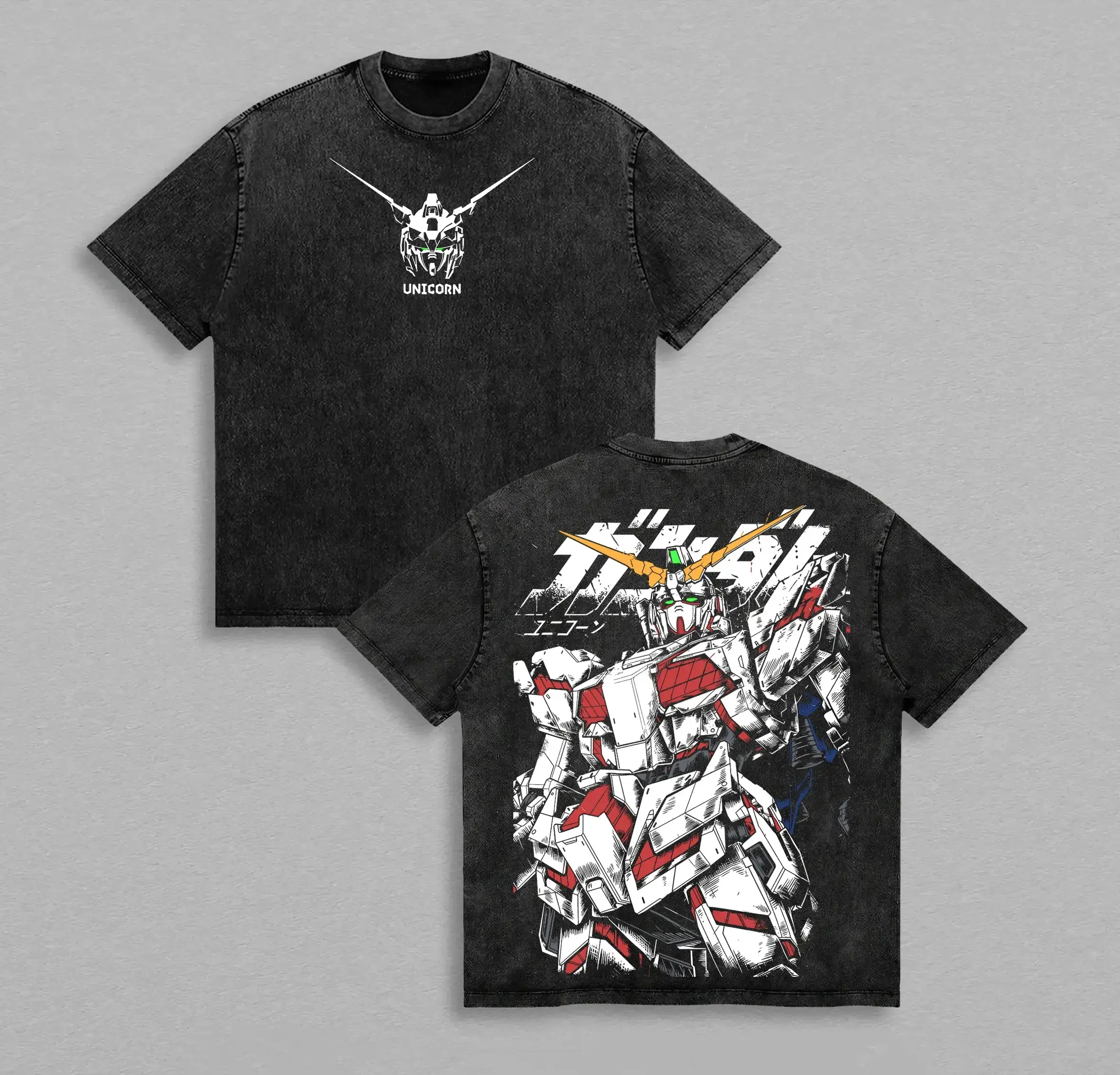 RX-0 Unicorn Gundam Vintage Washed T-Shirt Mobile Suit Gundam Anime Mecha Graphic Tee Oversized Heavyweight Cotton Streetwear Unisex Gift for Gundam Fans Menswear Stylish