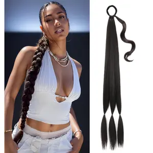 32 inch Braid Ponytail Extension DIY Braid Pony Tail Hairpiece with Hair Tie Natural Synthetic Hair Piece Straight Wrap Around Long Braid Hair Extensions for Women Girls Daily Party Use Braided Ponytail Extension