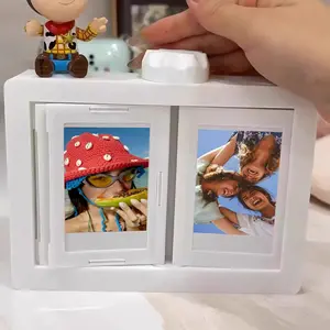 Rotating 12 Page Dual-Sided Display Photo Frame Set, 24 Pcs 3 Inch Photos, Rotating Box Design, Desktop Rustic Home Picture Frame