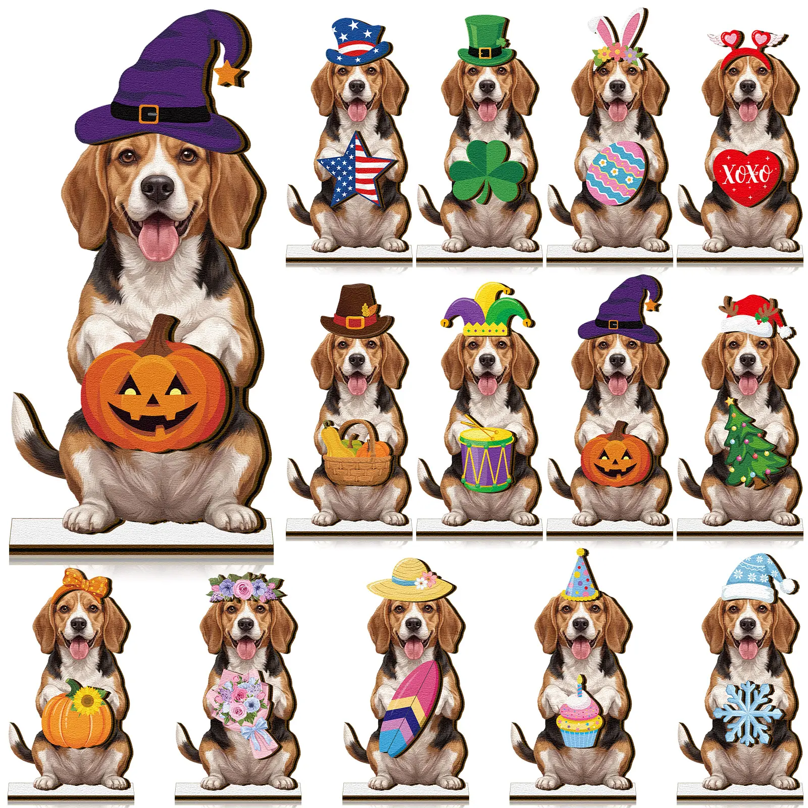 Gejoy Dog Sign Gift Halloween Gift Interchangeable Sign with Magnet Hats Cute Dog Desk Decor for Office Golden Retriever Yorkshire Terrier Corgi Dachshund Husky Beagle Ornaments for Holiday Seasonal, Gift for Dog Animals Lovers Friends Family