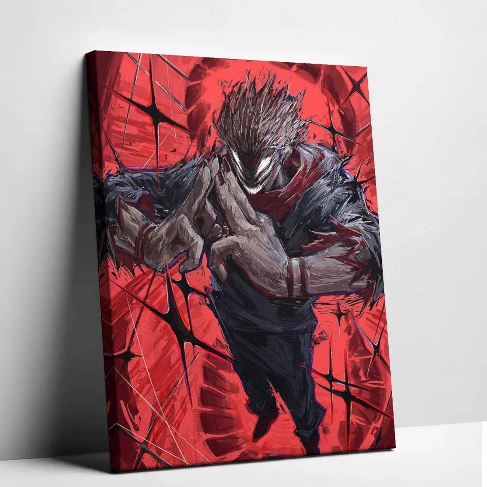 Jujutsu Kaisen Yuji Itadori Anime Canvas Wall Art Print, Awaken Berserk Form Domain Expansion Hand Sign Red Black Dark Aesthetic Otaku Style Decor for Living Room, Bedroom Anime Decoration