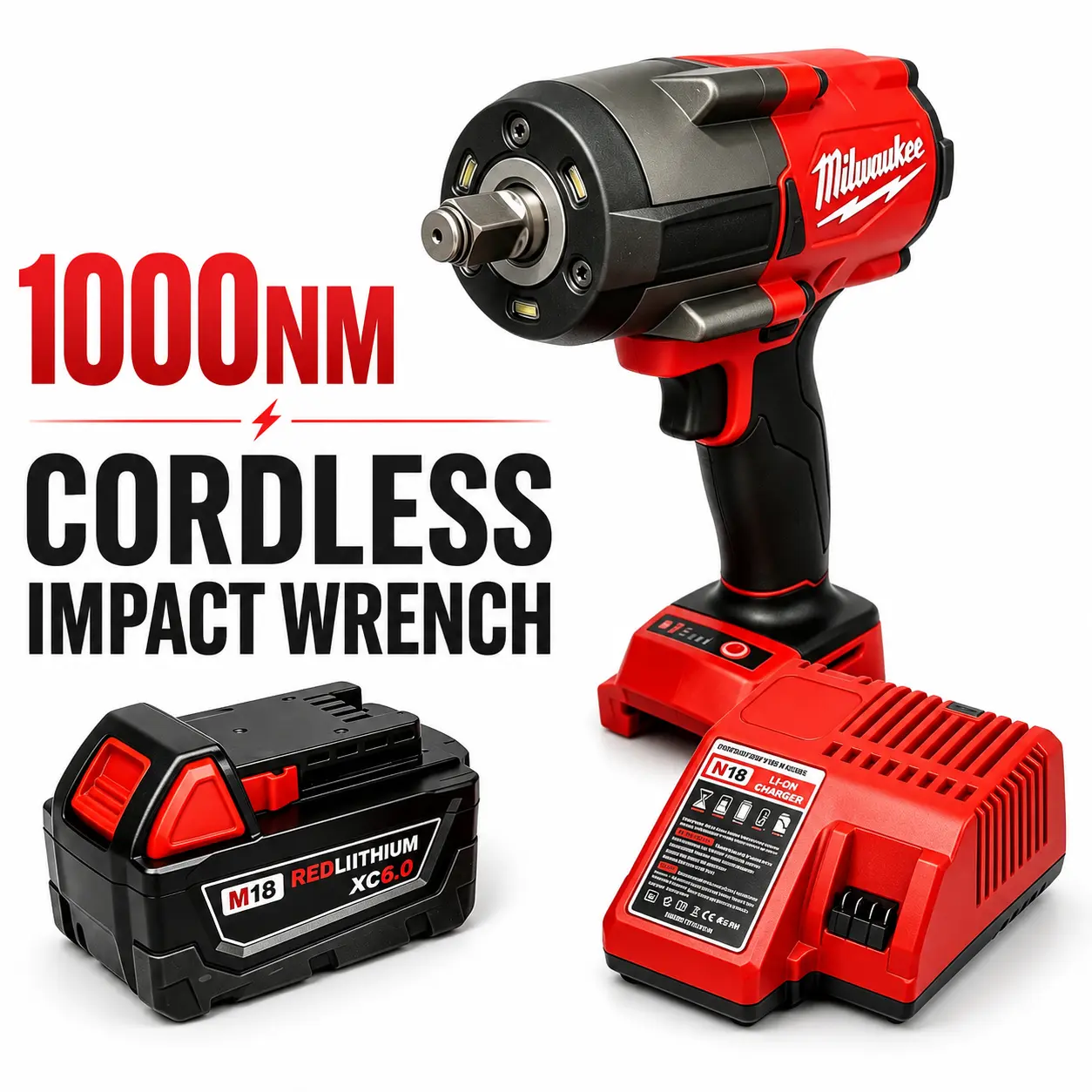 Milwaukee M18 Series Cordless Impact Wrench - 1000 Nm Torque, 3-Mode Precision Control, Tool-Only or Kit Option, for Auto Mechanics, Industrial Fastening, Automotive Repair