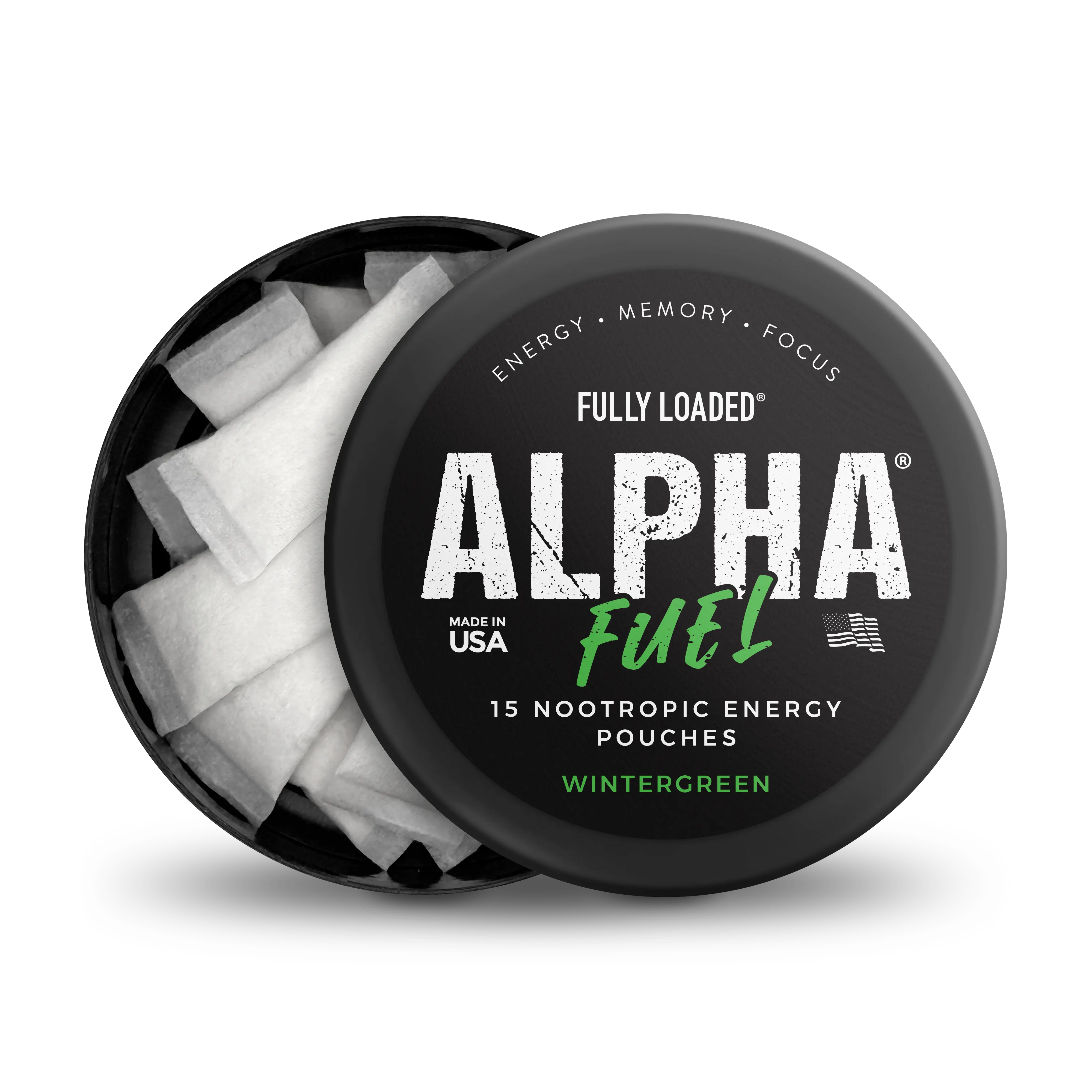 ALPHA Fuel Nootropic Wintergreen Energy Pouches by Fully Loaded - Energy, Focus, Memory - Sugar Free Sport Beverage