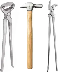 Equinez Tools 3 PCS Farrier Horse Hoof Care Kit - Durable Steel Professional Hoof Nippers, Clincher & Hammer - Trimming, Shoeing Farm Animal Grooming Supplies for Horses, Ponies
