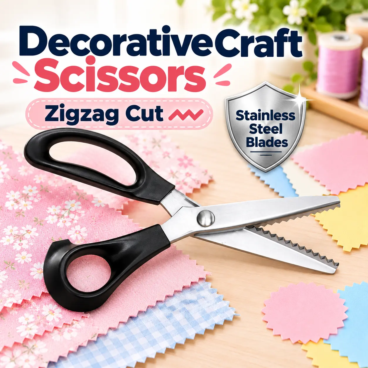 Chiu's stainless steel serrated edge rolling scissors (with serrated blades) are durable and sharp sewing tools. Decorative craft scissors are suitable for DIY, tailoring, textiles, lace, and sewing accessories