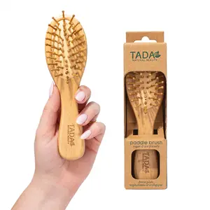 Mini Wooden Hairbrush wood Travel Sized Pin Hair Brush by TADA Natural Beauty Haircare Heatless