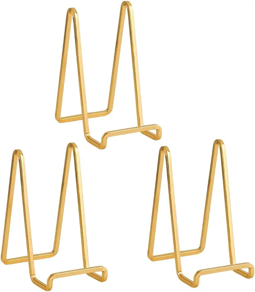 3 Pack Plate Holder Easel Display Stand,6 inch Metal Plate Stands for Display,Tabletop Picture Stand,Gold Iron Easels for Display Pictures,Photo Frames,Book,Decorative Plates,Plaque,Tools & Hardware