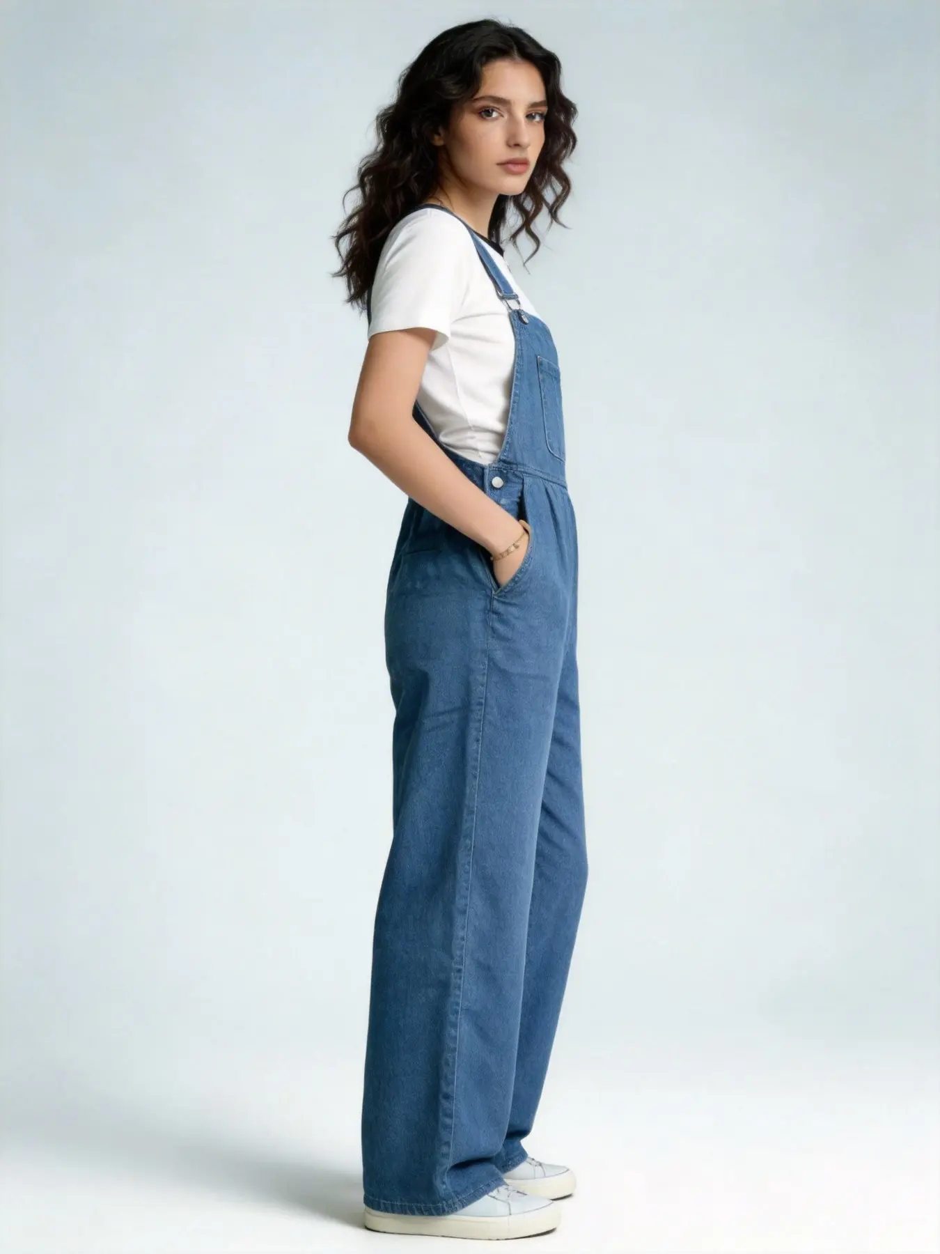 Daily Comfort Women's Denim Bib Pants Overalls Dungarees, Basic Wide Leg Design with Adjustable Straps and Button, Pocket, Fit, Casual Sleeveless Long/pants, All Seasons Wear, Womenswear