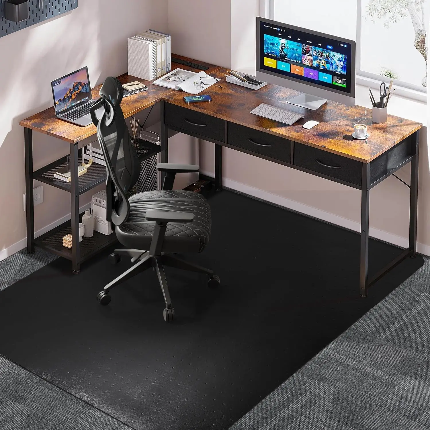 Large Office Chair Mat for Carpet, 46"x 60" Anti-Slip  Desk Chair Mat for Rolling Chairs, Heavy Duty Vinyl Computer Floor Protector, Easy Glide Floor Mat for Work, Home Office, Gaming