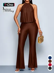 Aliling Elegant Women's Sleeveless High-Waisted Bodycon Jumpsuit, Womenswear Casual Plain Backless Design, All-Season Wear, Slim-Fitting Long Pants