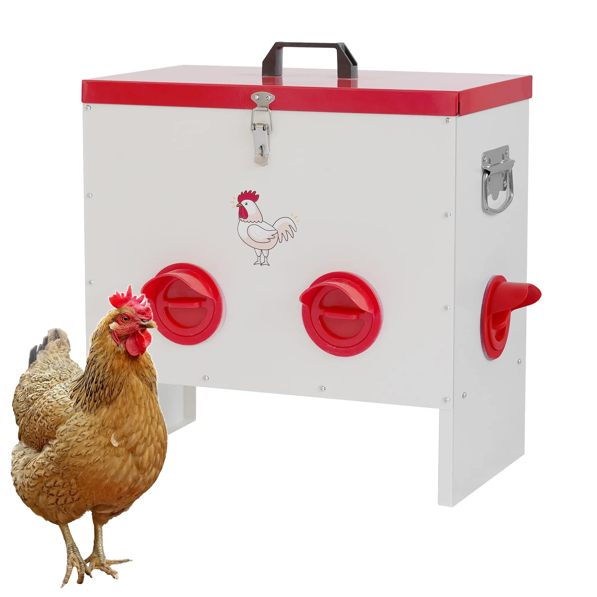 Chicken Feeder - Holds 30 Pounds of Feed - Chickens, Ducks, Turkeys - Large Gravity Fed Automatic Poultry Dispenser - No Waste Rainproof Design