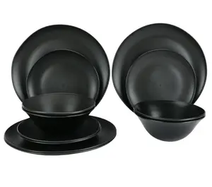 Black 12-Piece Eco-Friendly Recycled Plastic Dinnerware Set