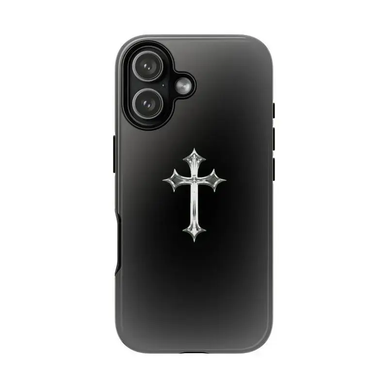 Y2k Gothic Chrome Cross Black And Pink Aesthetic Art Heavy Duty Tough Phone Case Shockproof Drop Protection Durable Hard Cover Trendy Gift for iPhone 11 12 13 14 15 16 17 Pro Max Plus