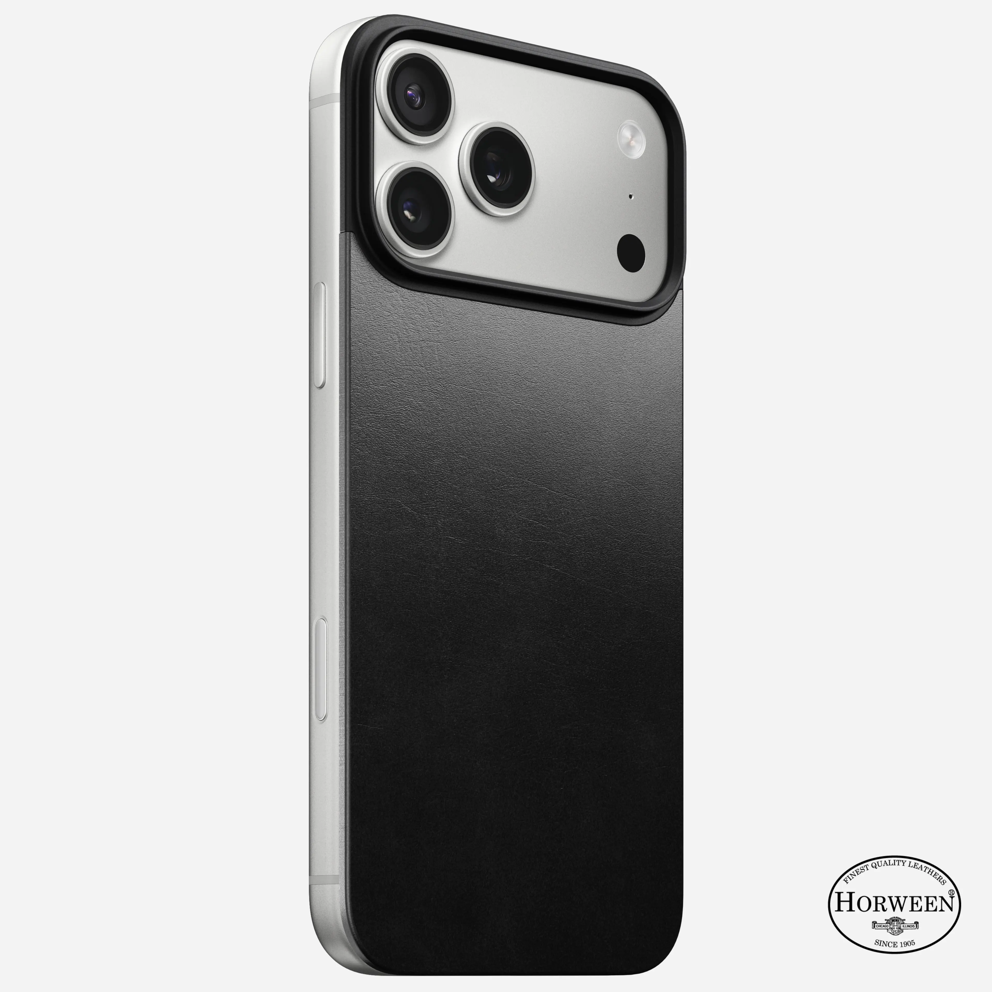 NOMAD Magnetic Leather Back Smartphone Case & Cover for iPhone 17 Pro Max - Black Horween Leather, MagSafe Compatible with MagSafe, 2.2mm Raised Camera Protection, Qi2 Enabled Wireless Charging Accessory for Patina-Developing Devices, Casing