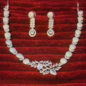 Premium AD Jewelry Set | Shimmering American Diamond Necklace & Drop Earrings | High-Luster Finish