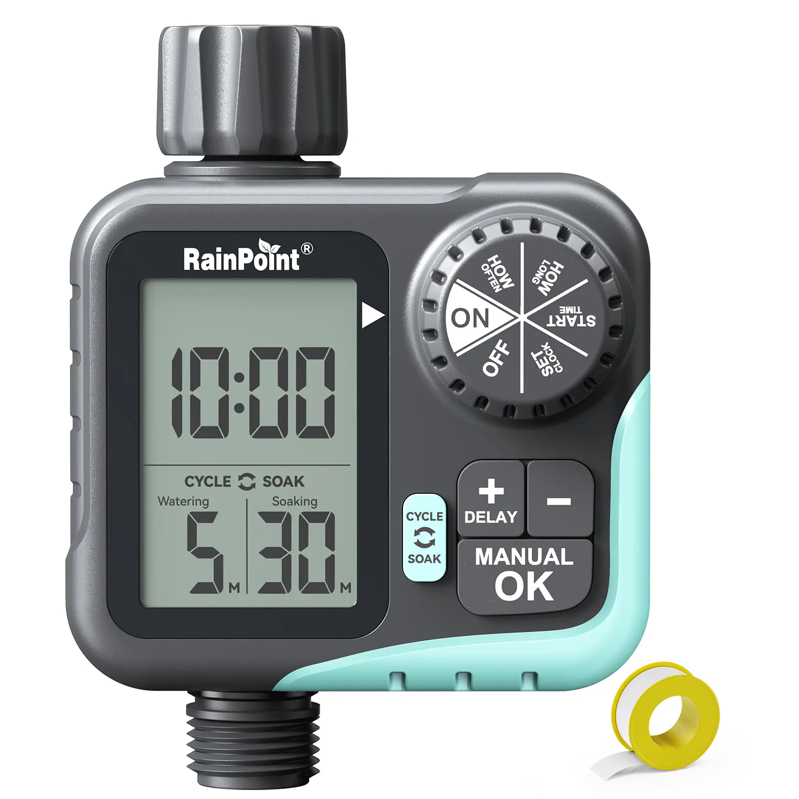 RainPoint Sprinkler Timer - Cycle & Soak Hose Timer for Garden Hose with Automatic Watering/Manual Watering/Rain Delay, Programmable for Irrigation System, Lawn, Yard, Outdoor