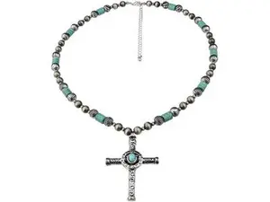 Turquoise Stone Cross Choker Turquoise Necklace,Coral Stone Crucifix Cross Boho Pendant