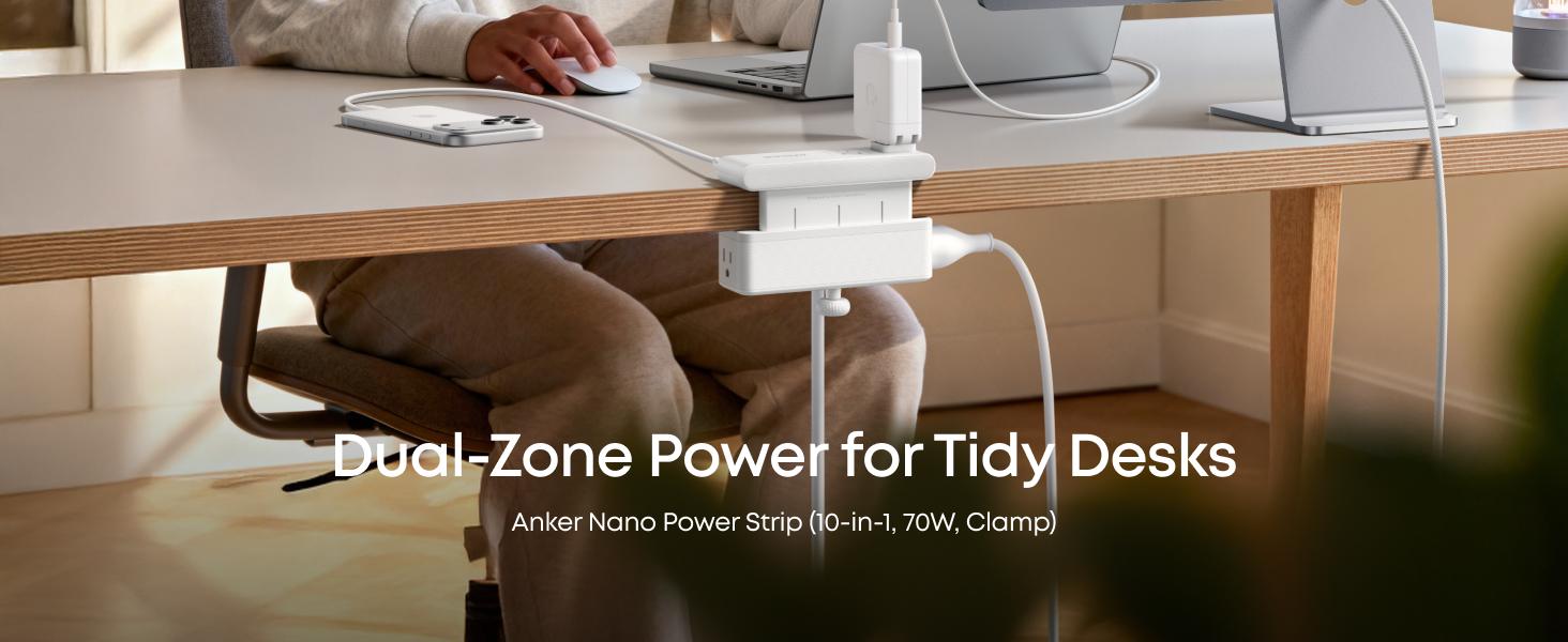 [live only] Anker Nano Power Strip, Desk Clamp with 1500J Surge Protection,5 ft Extension Cord, 70W Max Gaming Desk Accessory, 6 AC, 2 USB A, 2 USB C, Home Office Essential, Fitts 0.6 - 1.8" Tabletop Edge