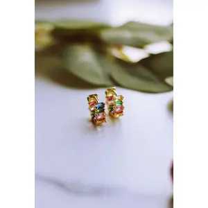 PIA PAVÉ RAINBOW HUGGIES IN GOLD (WATERPROOF & 18K GOLD PLATED)