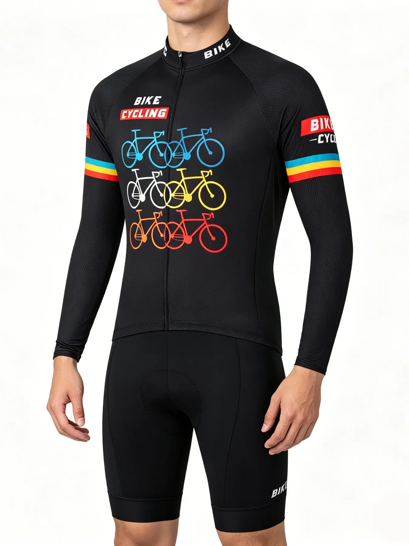 Men's Long Sleeve Cycling Jersey, Cyclist Jersey, Road Bike Shirt with 3 Back Pockets, Slim Fit, Digital Print, All Seasons, Sporty Style, Athletic Tops, Cycling Sports Wear