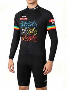 Men's Long Sleeve Cycling Jersey, Cyclist Jersey, Road Bike Shirt with 3 Back Pockets, Slim Fit, Digital Print, All Seasons, Sporty Style, Athletic Tops