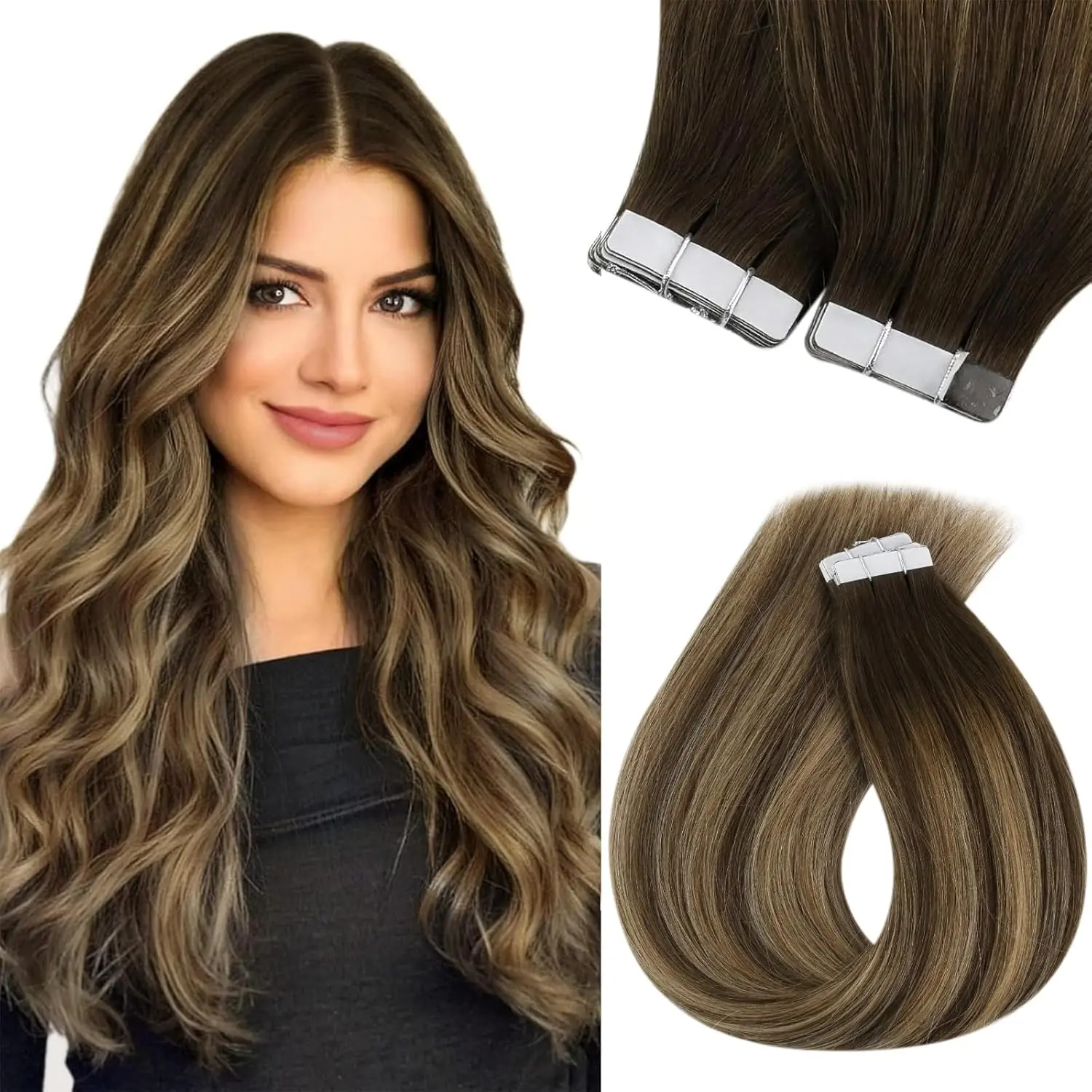【12inch-28inch】Ve Sunny Seamless Invisible Tape In Remy Human Hair Extensions Natural Straight 50G 20PCS 12-28Inch Multiple Trendy Colors Easy DIY For Women Boost Hair Length & Volume Natural Soft Hair Makeover
