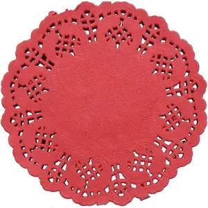 3.5inch Round Red Lace Paper Doilies for Wedding Tablewaretion, 100-Pack