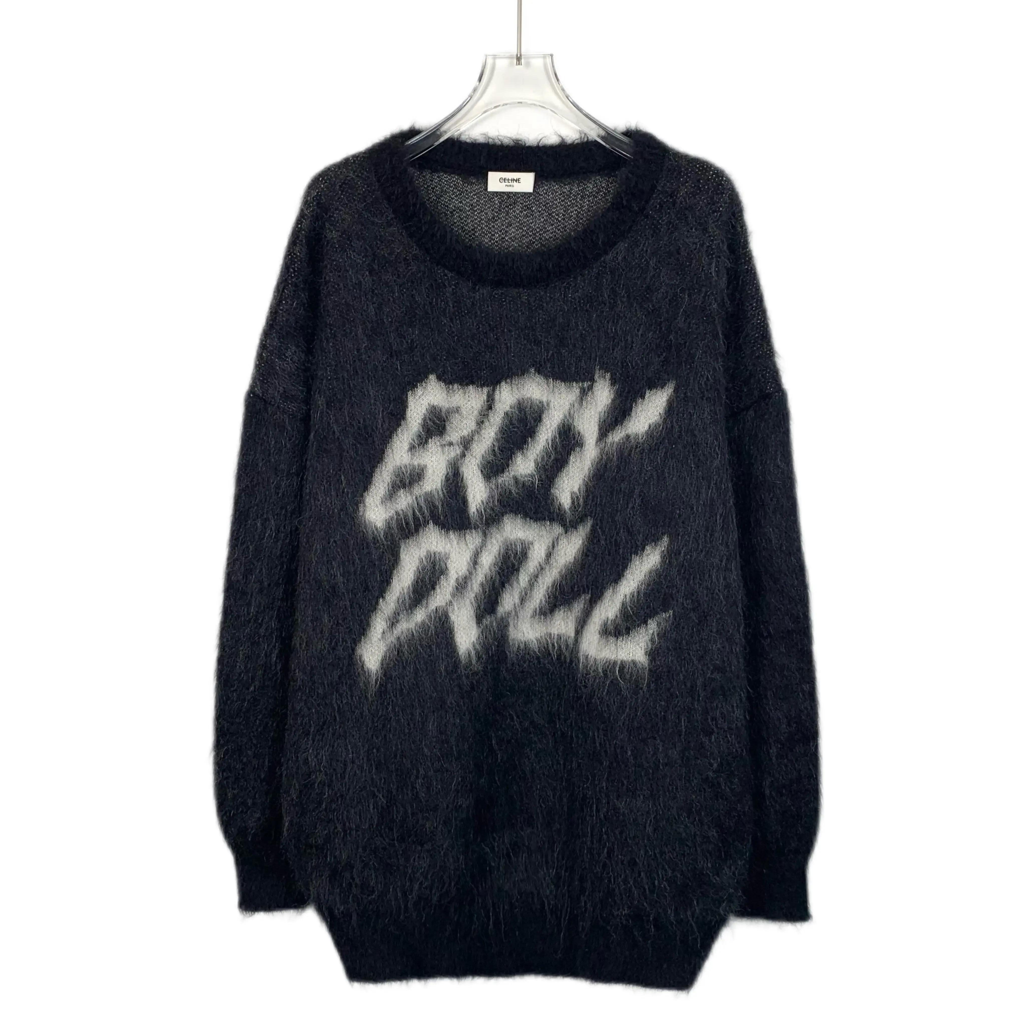RDLT- Celine Black Logo Print Mohair Crewneck Sweater Size S