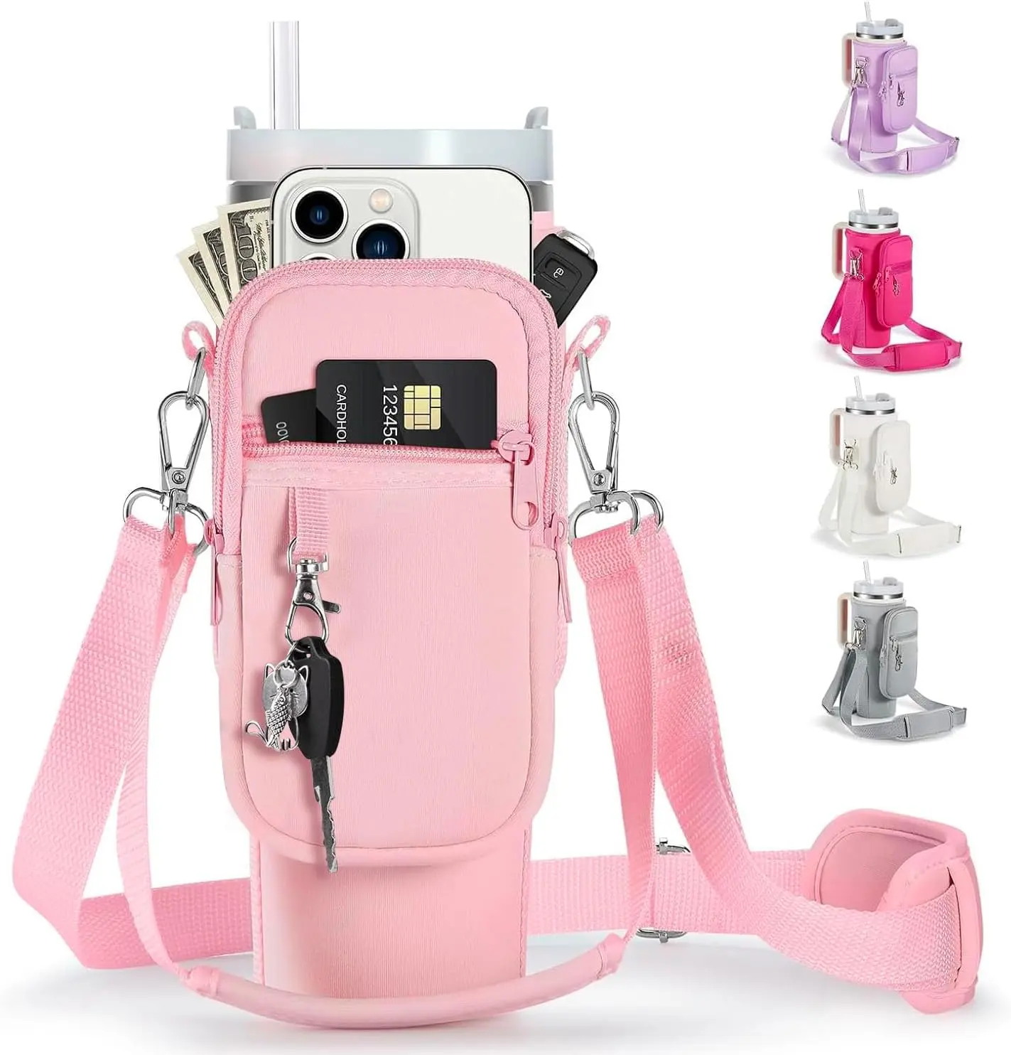 Neoprene Crossbody Drinkware Carrier Bag for 30oz & 40oz Stanley Cup, Adjustable Shoulder Strap, Phone Pocket & Storage Pouch Bottle Sleeve