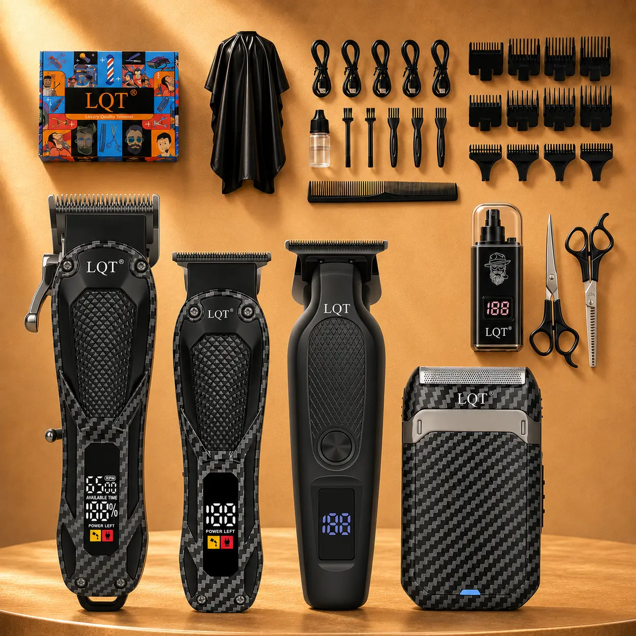 LQT 5-in-1 Rechargeable Cordless Grooming Kit for Men, Adjustable Beard Trimmer & Hair Clippers with Stainless Steel Blades, LED Display, Father's Day Gifts