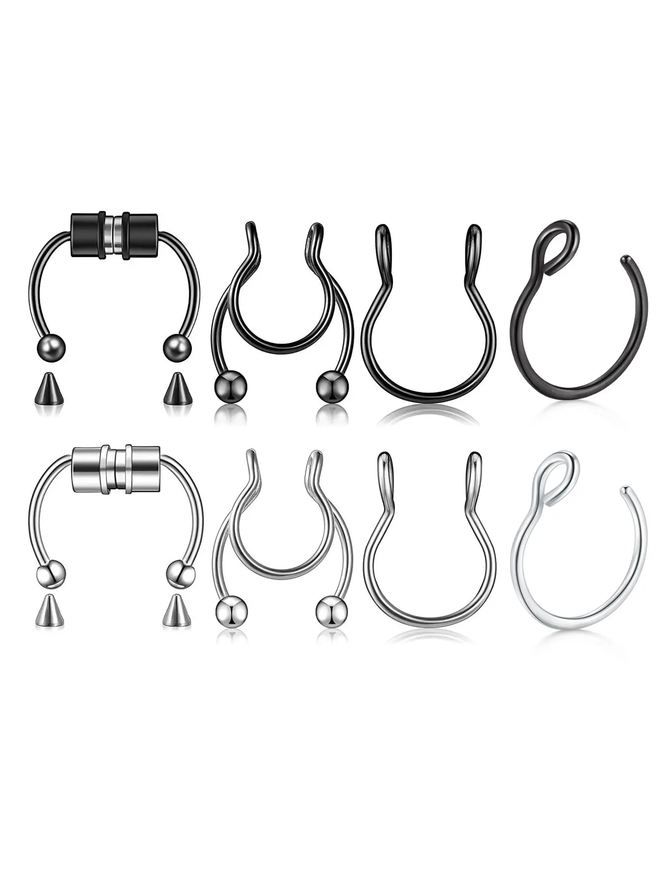 Punk Style Stainless Steel Fake Nose Rings, Faux Nose Ring, Magnetic Fake Septum Nose Rings, Non Piercing Jewelry, Fashion Accessories for Party, Daily Clothing Decor, Nose Piercing Jewelry, Nose Piercings Kit