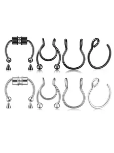 Punk Style Stainless Steel Fake Nose Rings, Magnetic Fake Septum Nose Rings, Fashion Accessories for Party, Daily Clothing Decor, Nose Piercing Jewelry, Nose Piercings Kit