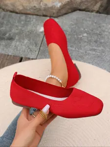 Women's Fashionable Plain Color Ballet Flats, Casual Comfortable Slip on Rubber Flat Shoes for Daily Wear, Lightweight Breathable Shoes for Women & Girls, Running, Footwear