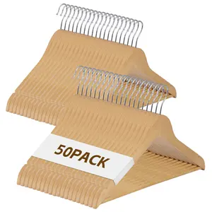 LEMY 50-Pack Solid Wood Hangers - Heavy Duty, Space-Saving Closet Organization