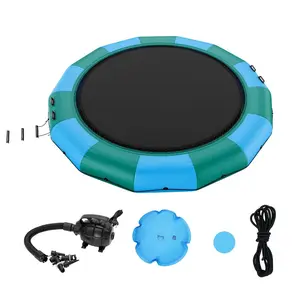 summervibes 15ft Large Size Inflatable Water Bouncer, Recreational Floating Trampoline with 3-Step Ladder, Electric Pump, Portable Swim Platform Rebounder for Adults/Kids, Pool/Lake Water Sports